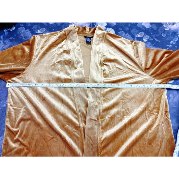 Rue21 Crushed Velvet Cardigan Open Jacket Shawl Collar Golden Yellow Womens L - Picture 5 of 7